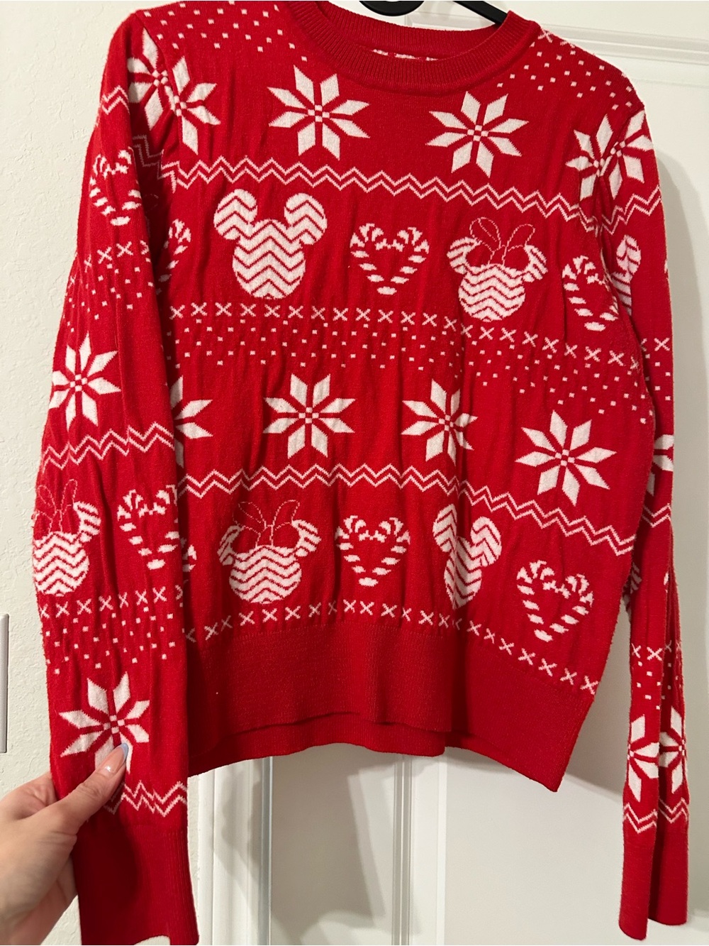 Disney Red and White Holiday Crewneck Sweater